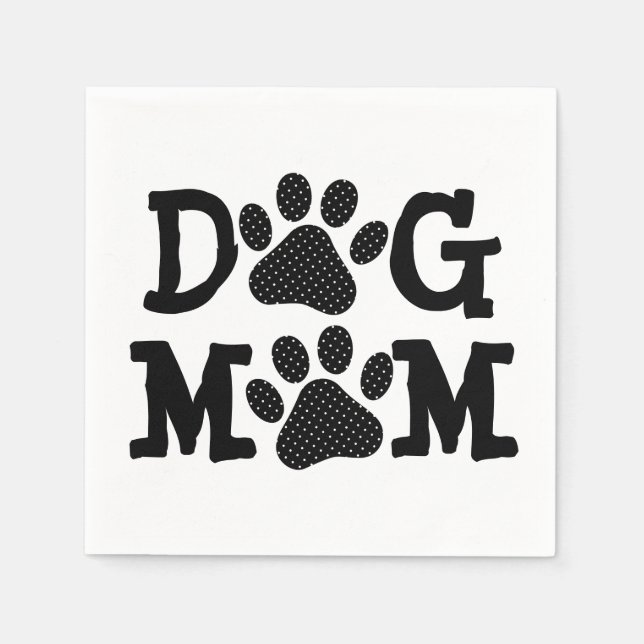 DOG MAMA Pawprints mit Polka Dots Serviette (Vorderseite)