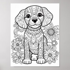 Dog Mandala Adult Coloring Poster