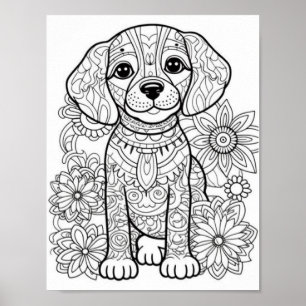 Dog Mandala Adult Coloring Poster