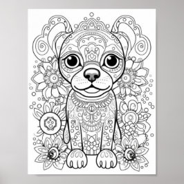Dog Mandala Adult Coloring Poster