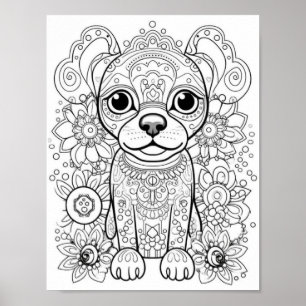 Dog Mandala Adult Coloring Poster
