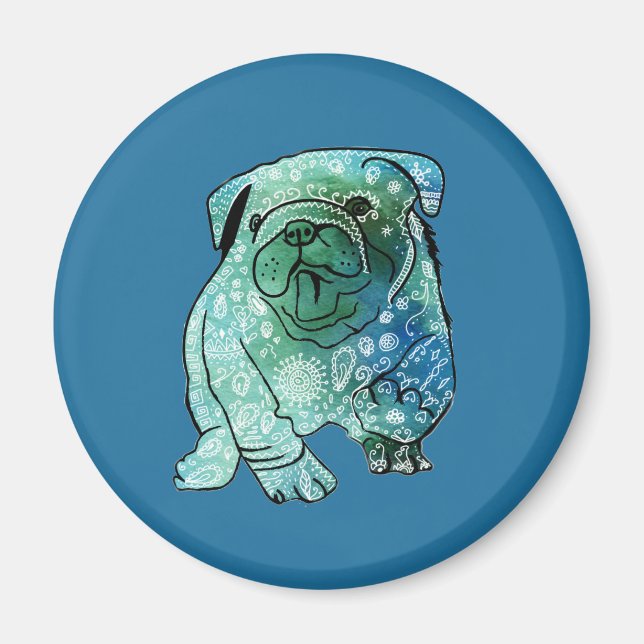 Dog Mandala Französisch Bulldog Art Round Magnet (Vorne)