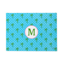 Dog Mat Coastal Blau mit Green Palm Tree Custom