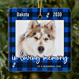 Dog-Memorial Blau Kariert in Love Memory-Foto Keramikornament