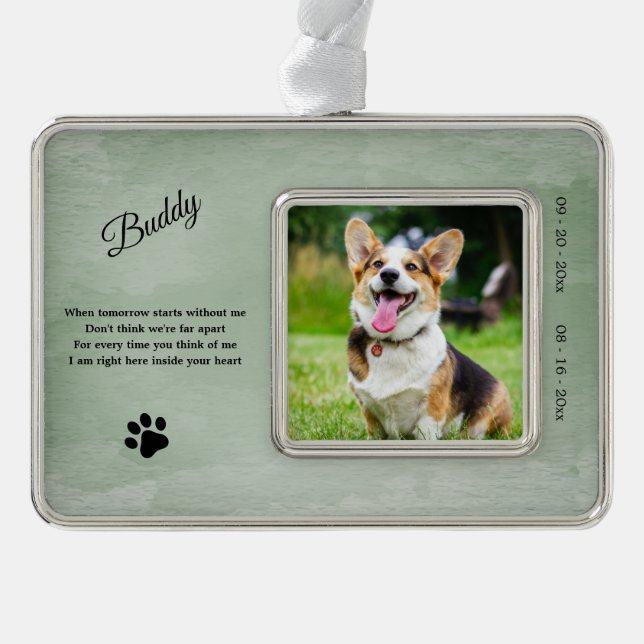 Dog-Memorial-Foto-Zitat Rahmen-Ornament Silber (Vorderseite)