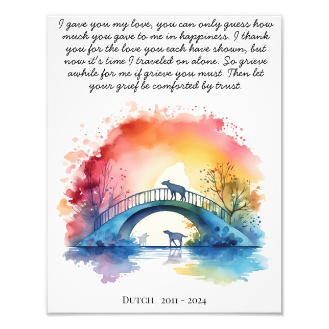 Dog Memorial Geschenk Pet Loss Beileid Gedicht Fotodruck (Vorne)