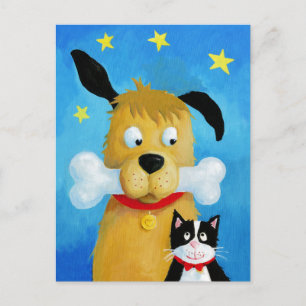 Dog mit Knochen & Katzenspass Post Card Postkarte
