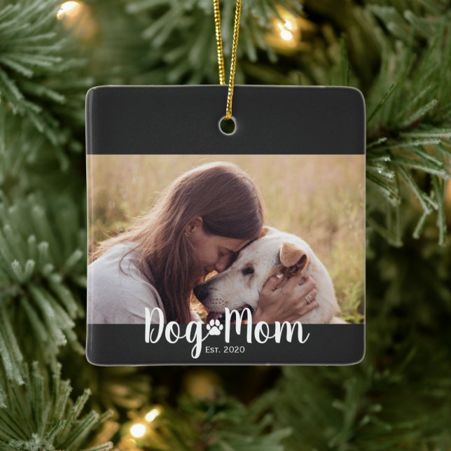 Dog Mom Established Script Photo Keramikornament (Baum)