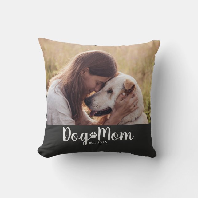 Dog Mom Established Script Photo Kissen (Vorderseite)