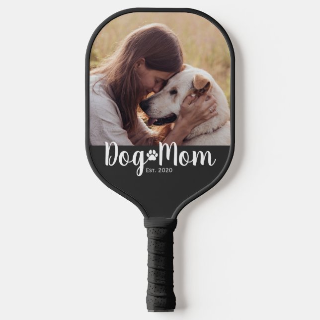 Dog Mom Established Script Photo Pickleball Schläger (Vorderseite)