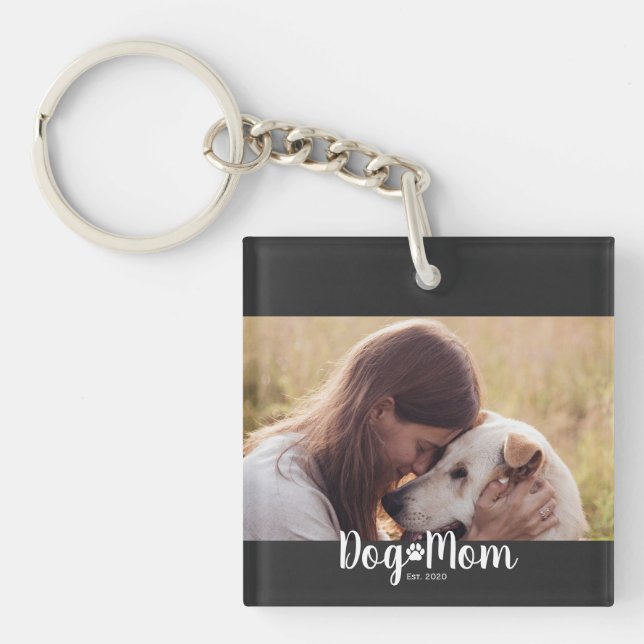 Dog Mom Established Script Photo Schlüsselanhänger (Vorderseite)