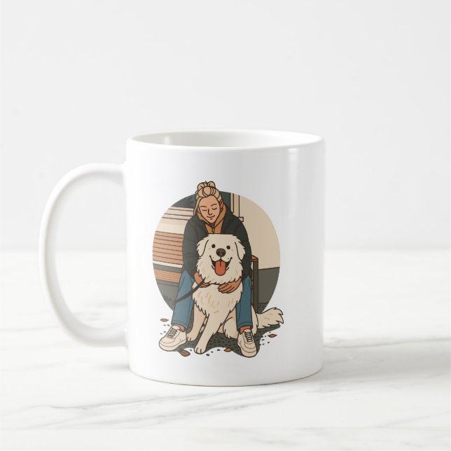 Dog Mom Hugging Fluffy Puppy Cute Pet Moment Kaffeetasse (Links)