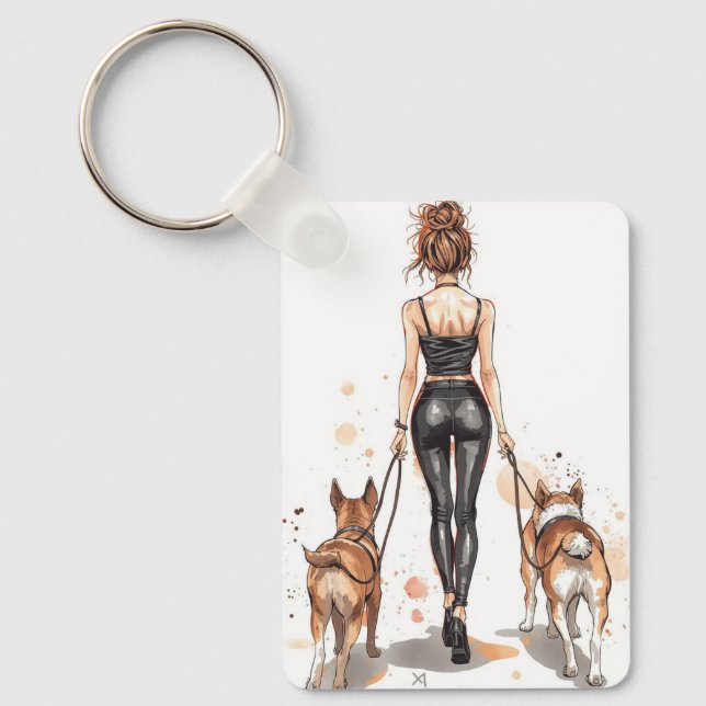 Dog Mom Keychain | Stylish Dog Walker Girl Boss Schlüsselanhänger (Vorderseite)