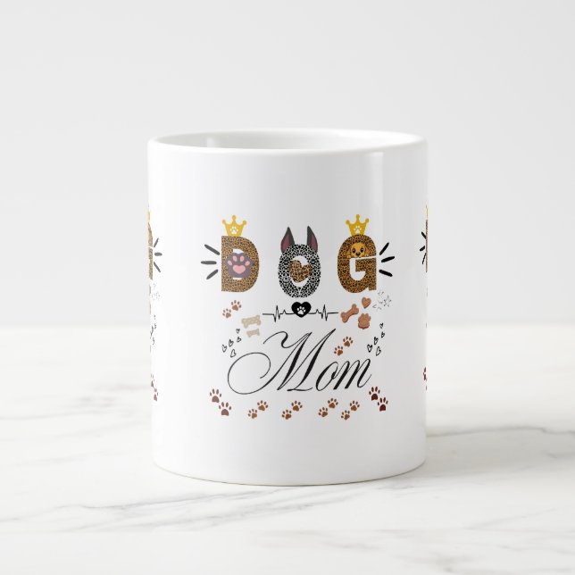 Dog Mom Leopard Print Paw Design/Leopard Dog Mom Jumbo-Tasse (Vorderseite)