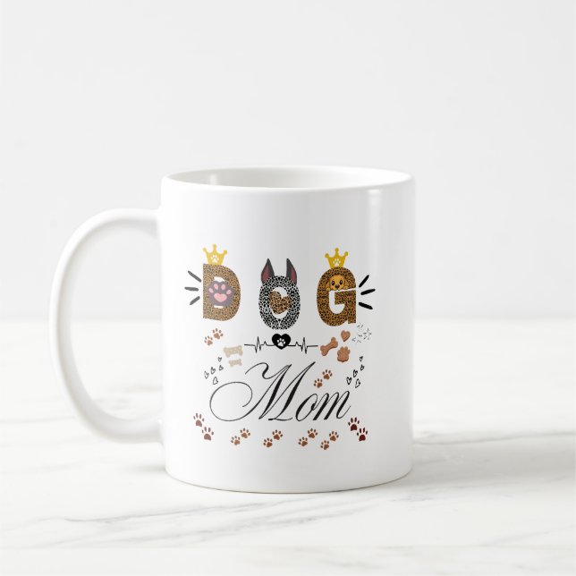 Dog Mom Leopard Print Paw Design/Leopard Dog Mom Kaffeetasse (Links)
