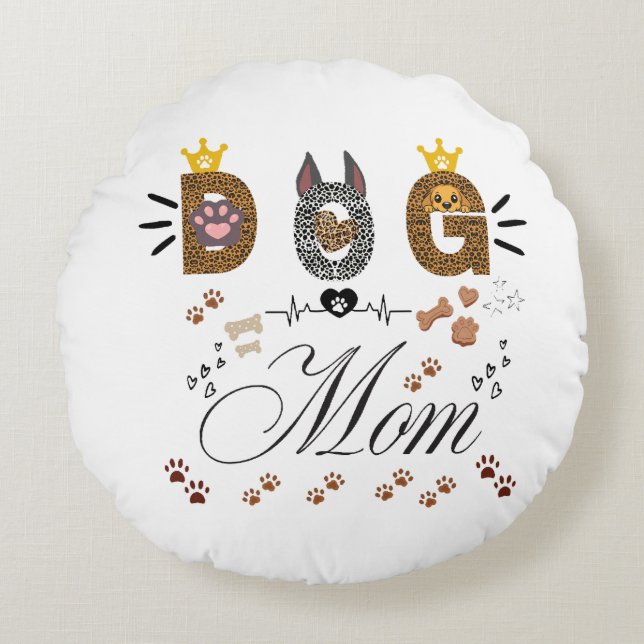 Dog Mom Leopard Print Paw Design/Leopard Dog Mom Rundes Kissen (Vorderseite)