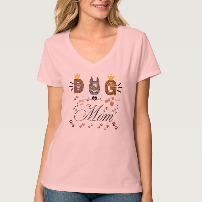 Dog Mom Leopard Print Paw Design/Leopard Dog Mom T-Shirt (Vorderseite)