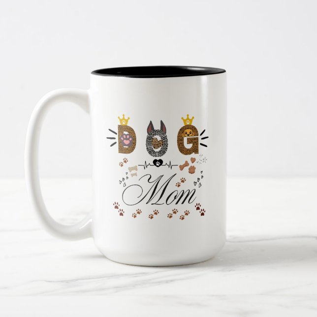 Dog Mom Leopard Print Paw Design/Leopard Dog Mom Zweifarbige Tasse (Links)