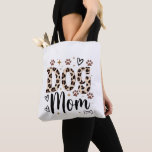 Dog Mom Leopard Print Tote Bag<br><div class="desc">This fierce and adorable Dog Mom tote bag is made for every proud dog mama! Bold leopard print “DOG” with elegant cursive “Mom” sits perfectly with cute paw prints, hearts, sparkles and bones. It’s the perfect everyday bag for groceries, books, dog park walks or just showing off your dog love....</div>