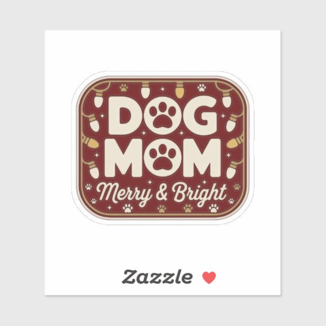 Dog Mom - Merry & Bright Holiday Badge Aufkleber (Blatt)
