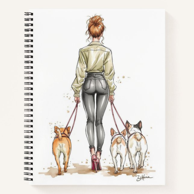 Dog Mom Notebook | Fashion Illustration Dog Walker Notizbuch (Vorderseite)