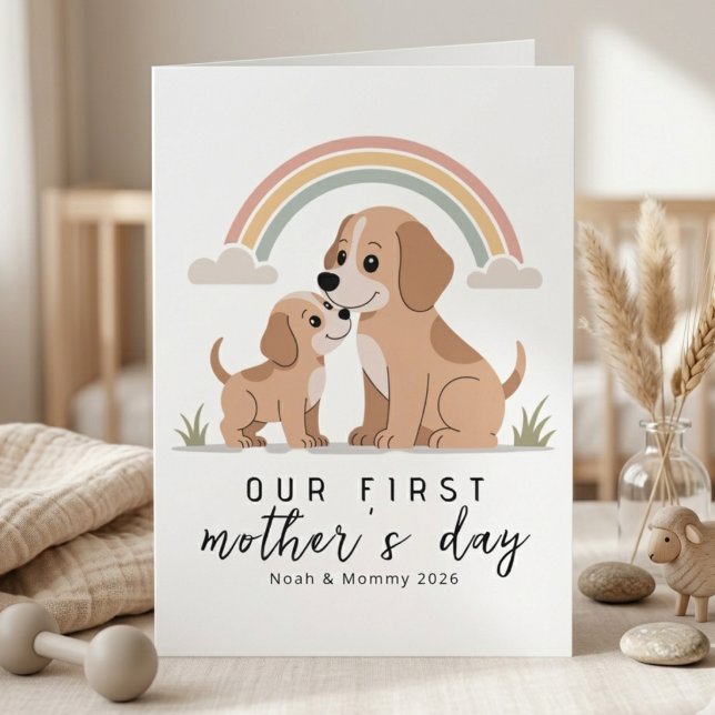 Dog Mom Puppy First Mother’s Day Pastel Rainbow Karte (Von Creator hochgeladen)