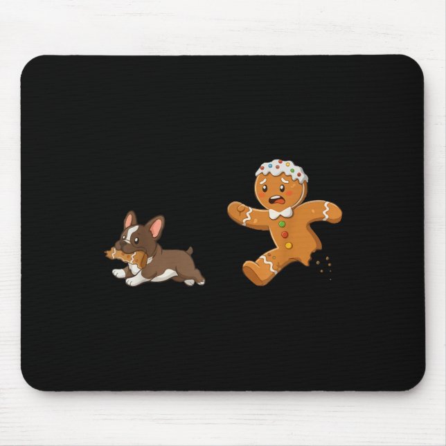 Dog Mom Shirt Gingerbread Chasing French Bulldog C Mousepad (Vorne)