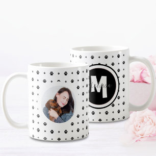 Dog Monogram Foto Paw Print Black and White Kaffeetasse