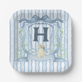 Dog Monogramm Blaue Streifen Pappteller