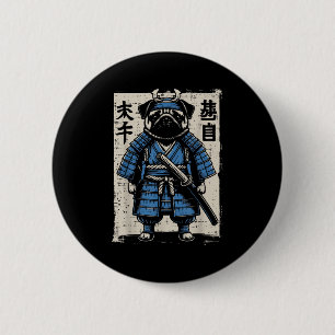 Dog Mops Samurai Funny Japanischer Krieger Kunst M Button