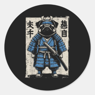 Dog Mops Samurai Funny Japanischer Krieger Kunst M Runder Aufkleber