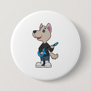 Dog Musician Gitarre Button