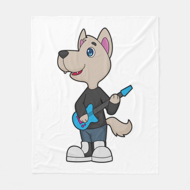 Dog Musician Gitarre Fleecedecke (Vorderseite)