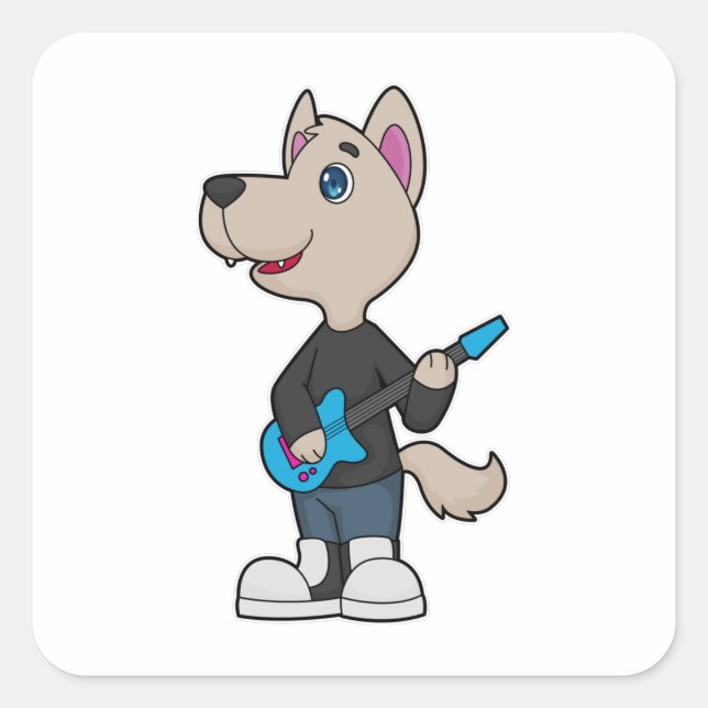 Dog Musician Gitarre Quadratischer Aufkleber (Vorderseite)