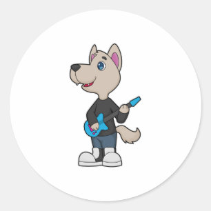 Dog Musician Gitarre Runder Aufkleber