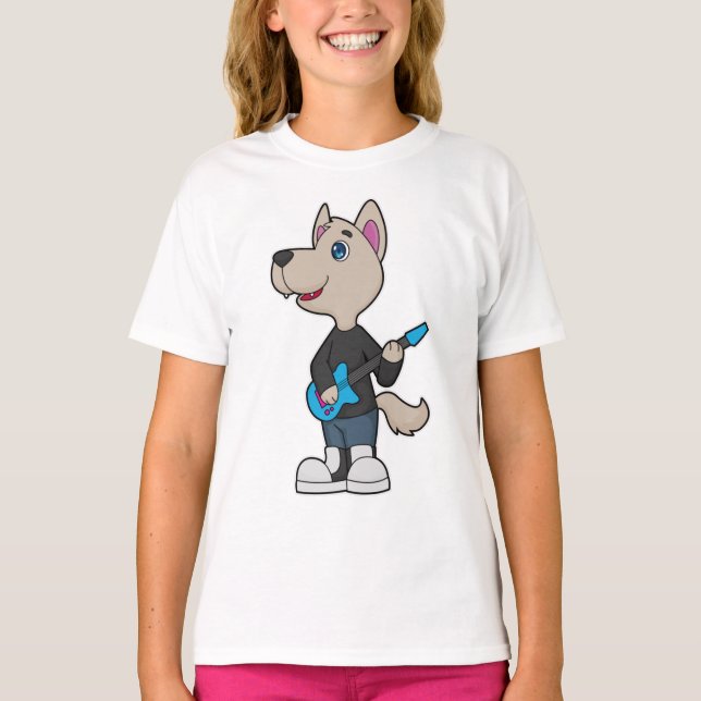 Dog Musician Gitarre T-Shirt (Vorderseite)