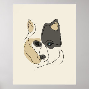 Dog One Line Zeichnend mit Farbe Poster