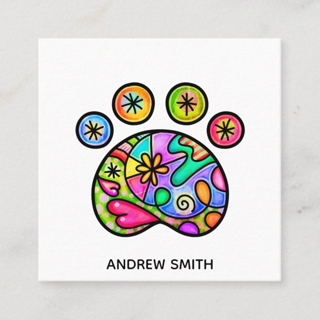 Dog Pad Folk Art Template Quadratische Visitenkarte (Vorderseite)