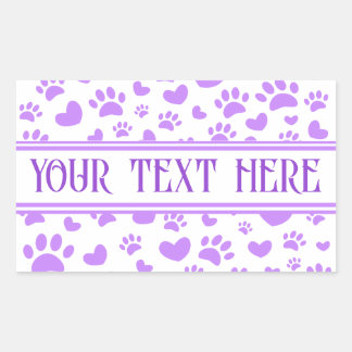 Dog Pad Print und Herz mit Individuelle Name Lila Rechteckiger Aufkleber