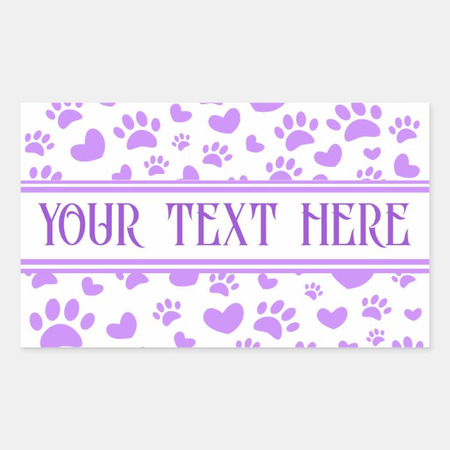 Dog Pad Print und Herz mit Individuelle Name Lila Rechteckiger Aufkleber (Vorderseite)