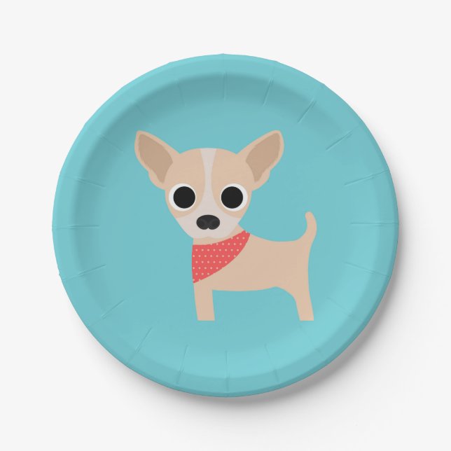 Dog Party Turquoise Chihuahua Dinner Paper Plates Pappteller (Vorderseite)