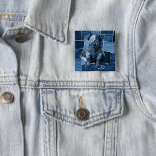 Dog Patchwork Art Denim Button