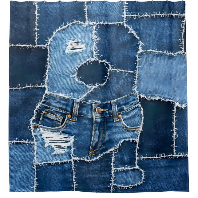 Dog Patchwork Art Denim Duschvorhang (Vorderseite)