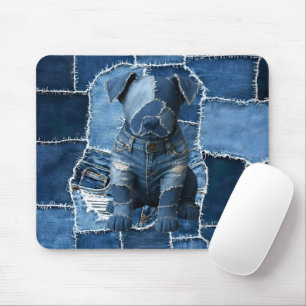 Dog Patchwork Art Denim Mousepad