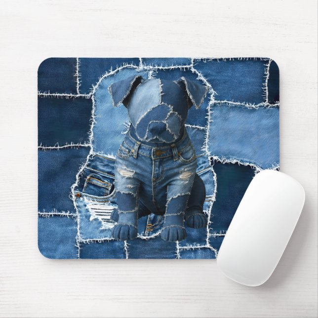 Dog Patchwork Art Denim Mousepad (Mit Mouse)