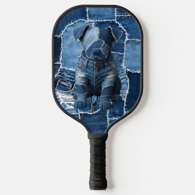 Dog Patchwork Art Denim Pickleball Schläger (Vorderseite)
