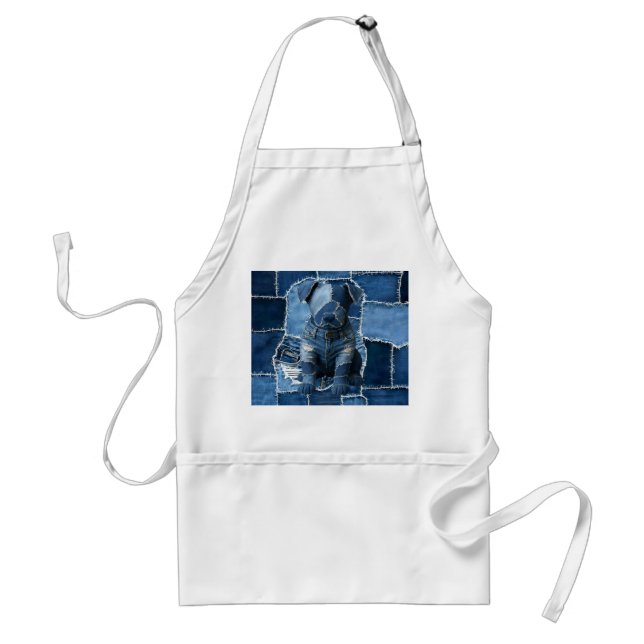 Dog Patchwork Art Denim Schürze (Vorne)