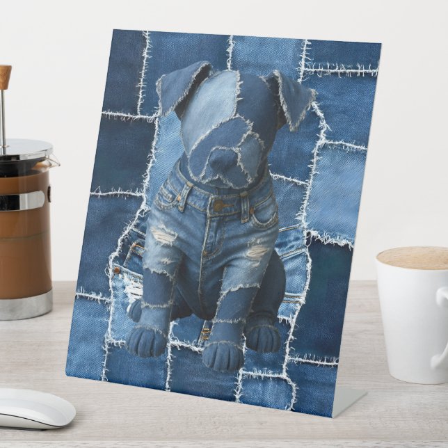 Dog Patchwork Art Denim Sockelschild (In Situ)