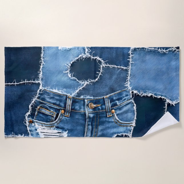 Dog Patchwork Art Denim Strandtuch (Vorderseite)