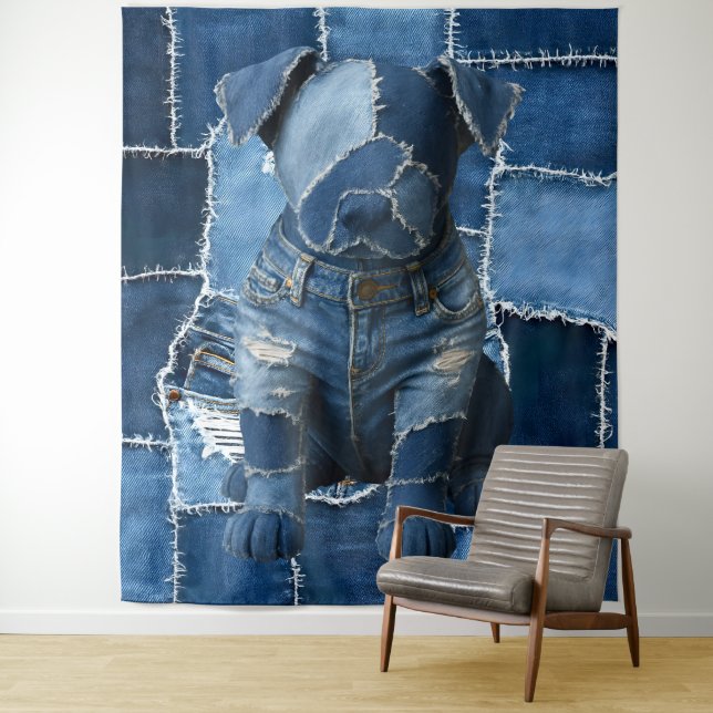 Dog Patchwork Art Denim Wandteppich (Beispiel)